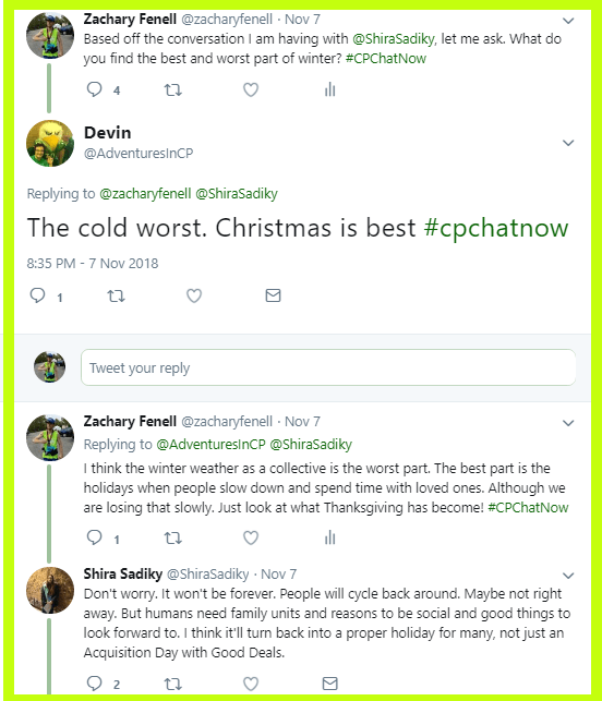 #CPChatNow participants discuss the best and worst parts of winter.