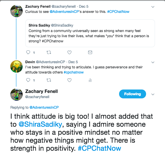 Zach and I tweeted about the importance of attitude towards others in making someone strong
