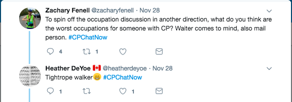 Heather tweets that a tightrope walker would be the worst occupation