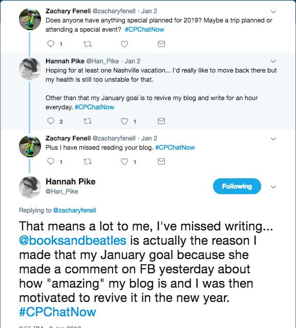 Hannah tweets about wanting to blog more and go to Nashville