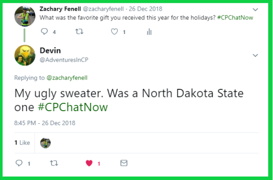 Devin's favorite gift received was an ugly Christmas sweater.