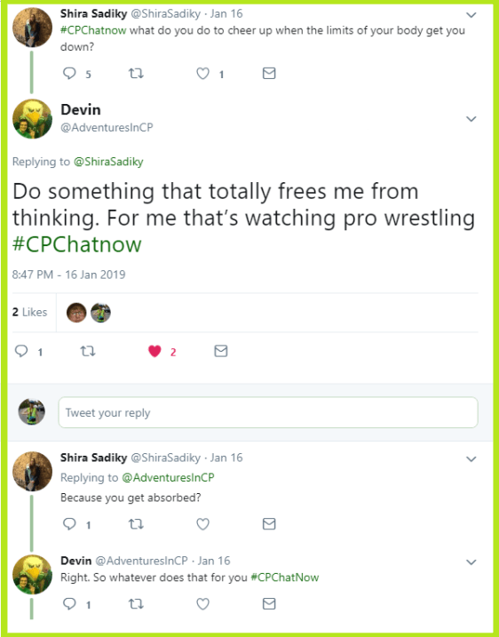 To cheer up Devin does an activity which frees up his mind.