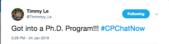 Timmy announces acceptance to a PhD program