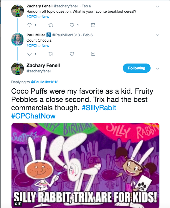 Zach and Paul talk about breakfast cereals. Paul likes Count Chocula and Zach likes Cocco Puffs followed by Fruity Pebbles with a shout out to Trix for the best commercials.  
