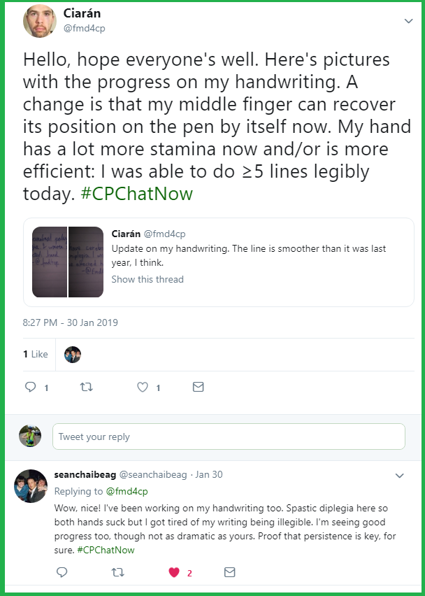 Ciarán's handwriting skills continue to improve.
