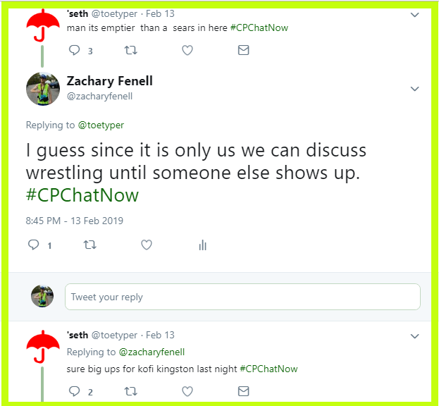 While waiting for others to join #CPChatNow, Zachary and Seth discuss pro wrestling. 