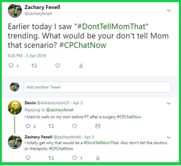 Zachary asks #CPChatNow "What would be your don't tell Mom that scenario?"