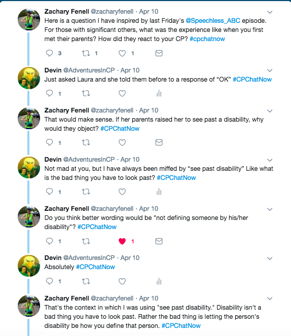 zach asks about meeting significant other's parents with cp. i said it was not an issue with my girlfriend's parents. we discussed the phrase seeing past a disability and then not defining someone by their disability 