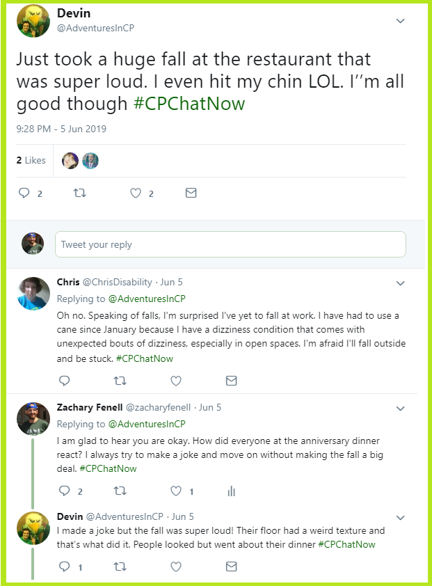 #CPChatNow participants give Devin emotional support after he fell.