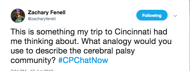 zach asks what analogy people would use for the cerebral palsy communtiy
