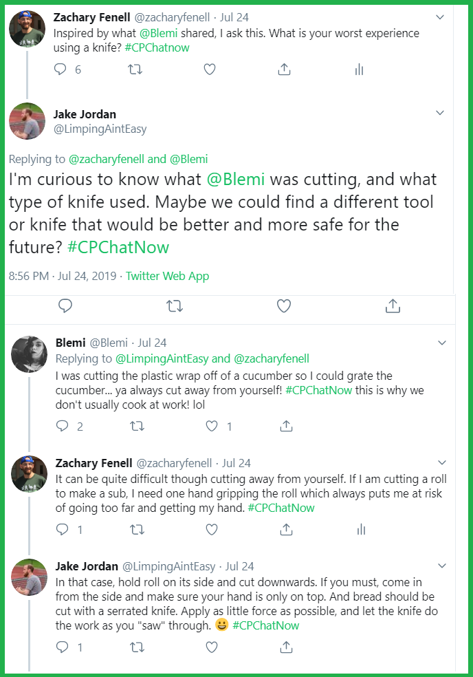 #CPChatNow participants discuss knife safety.