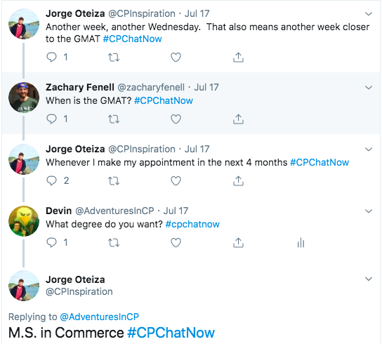 jorge tweets about preparing for the gmat to start graduate school for an M.S. in Commerce