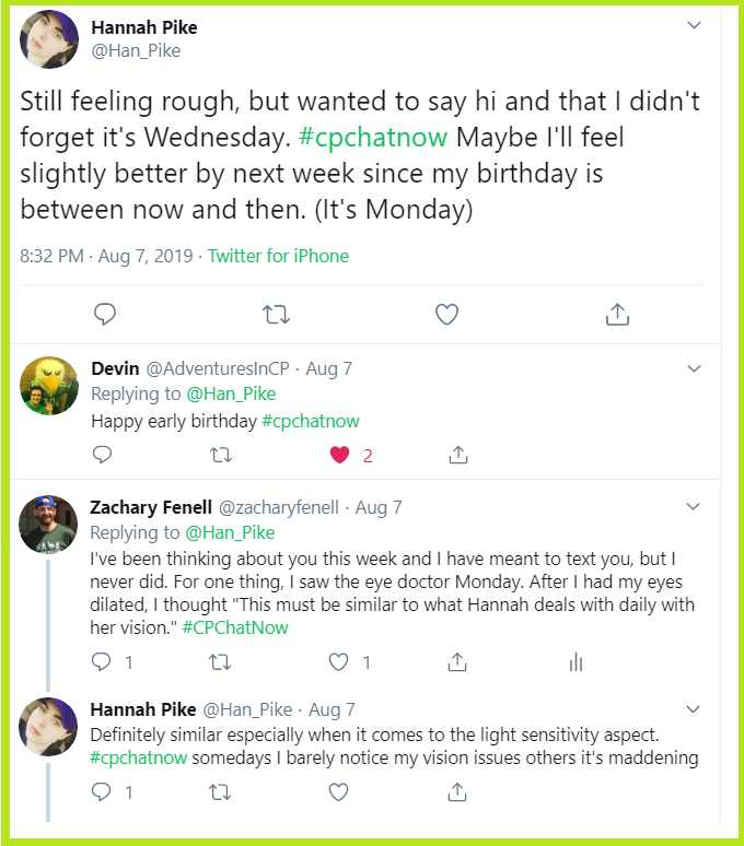 Hannah receives early "Happy Birthday" wishes from #CPChatNow. 