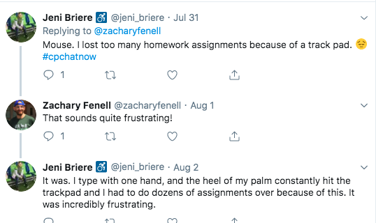 jeni tweets she lost homework assignments because of trackpads due to her heel of her palm hitting the trackpad