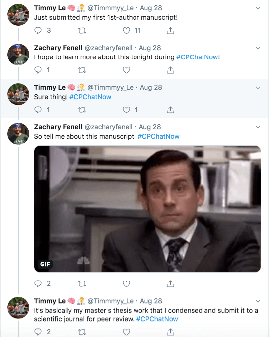 Zach and Timmy tweet about Timmy's first 1st author manuscript. A paper that condenses his master's thesis.