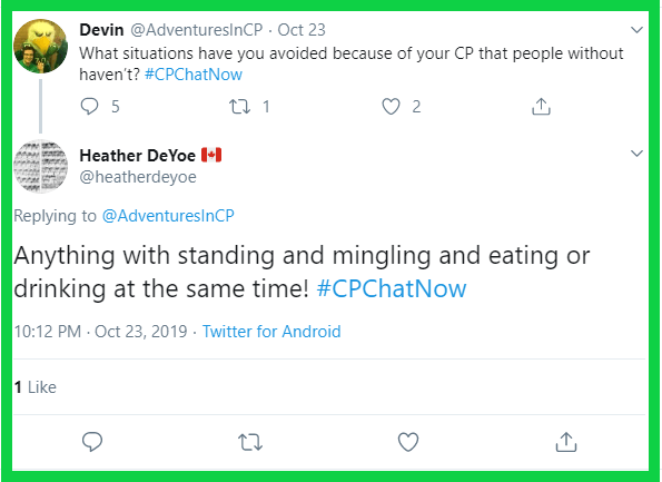 Heather likes to avoid standing and mingling and eating or drinking at the same time. 