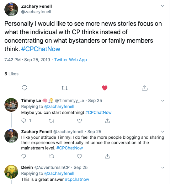 zach tweets he wishes news stories focus more on individuals with CP rather than bystanders 