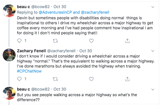 Beau C tweets he does not mind people saying him driving his wheelchair across a major highway is inspiring