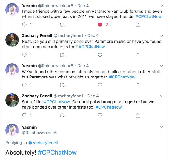 Yasmin tweets about making friendships through Paramore clubs that have stayed even though the forms have shut down. Zach shares that CP brought #CPChatNow together, but we have other common interests