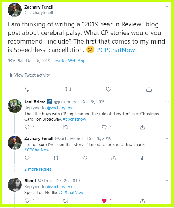 The #CPChatNow community recalls their most memorable cerebral palsy related stories of 2019.