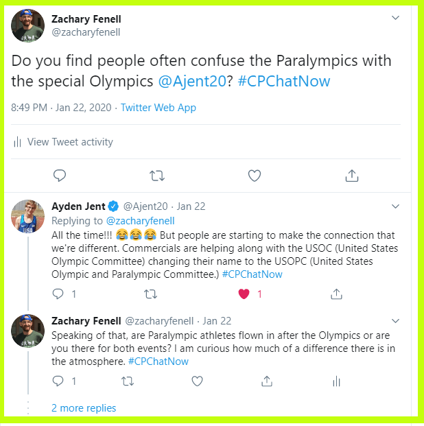 Zachary asks Ayden if he finds people often confuse the Paralympics with the Special Olympics. 