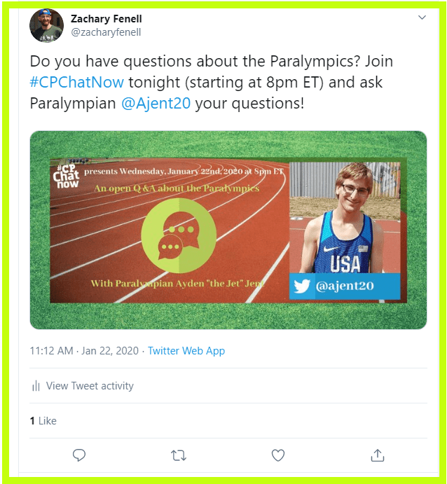 2016 Paralympian Ayden Jent joined #CPChatNow Wednesday, January 15th, 2020 to answer our questions about the Paralympics.  