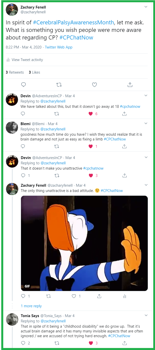 #CPChatNow participants discuss what they wish more people knew about cerebral palsy. 