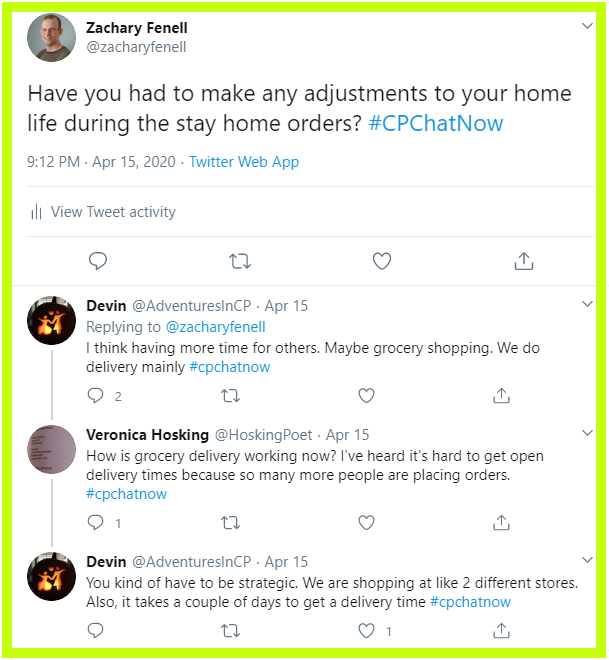 #CPChatNow participants talk about grocery delivery.