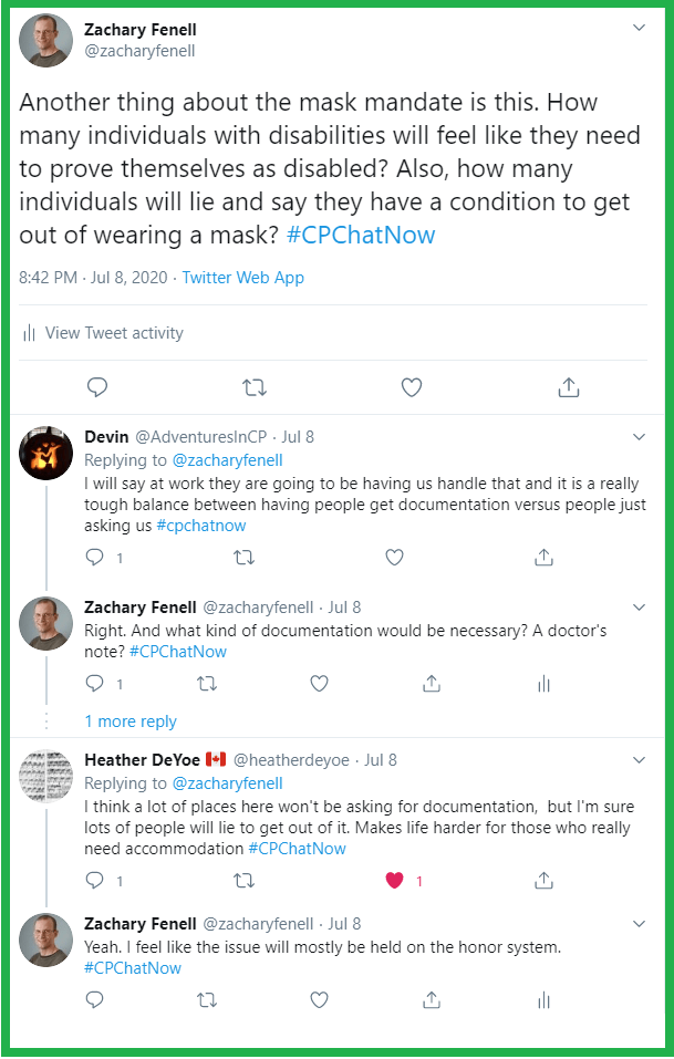 #CPChatNow participants discuss how the disability exemption part of mask mandates will be enforced. 