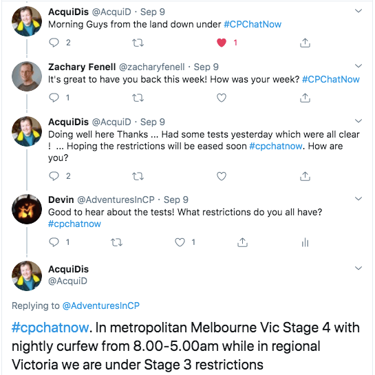 acquidis detailed covid restrictions from australia. she tweeted in melbourne there is an 8-5 nightly curfew 