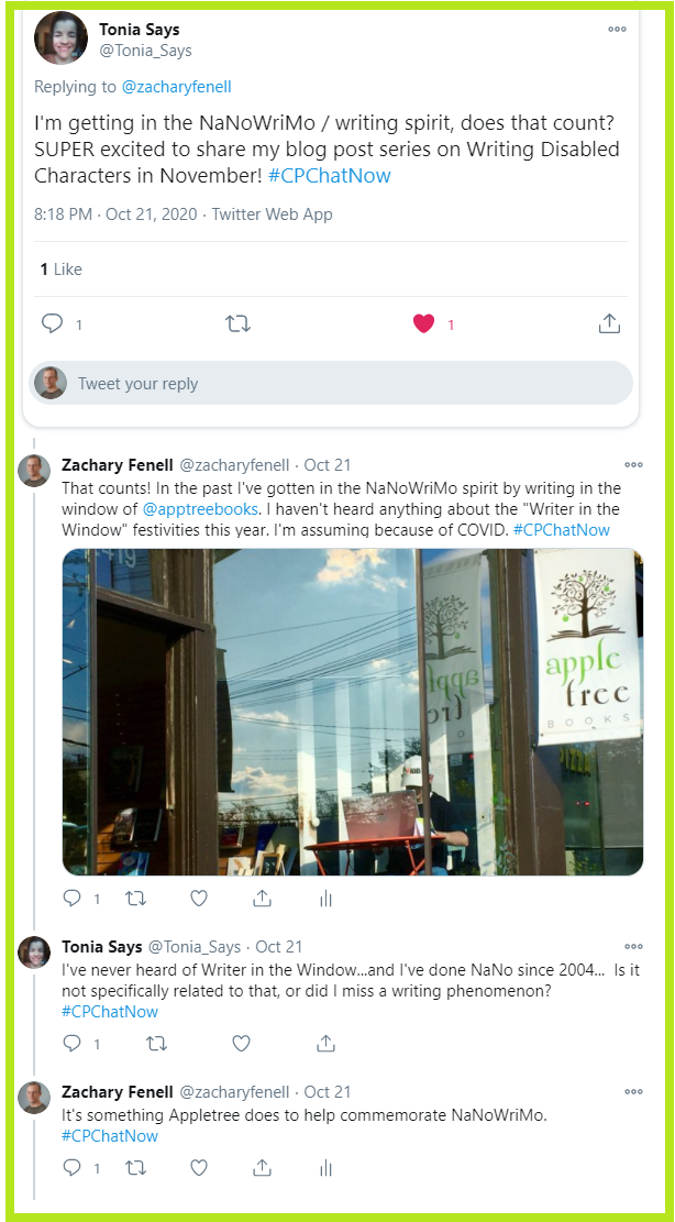 Tonia and Zachary chat in anticipation for NaNoWriMo.