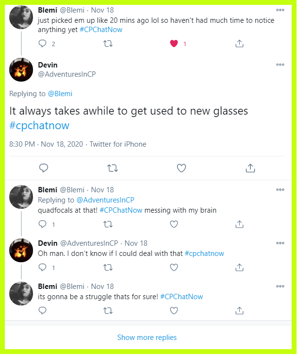 Devin and Blemi discuss adjusting to new glasses.