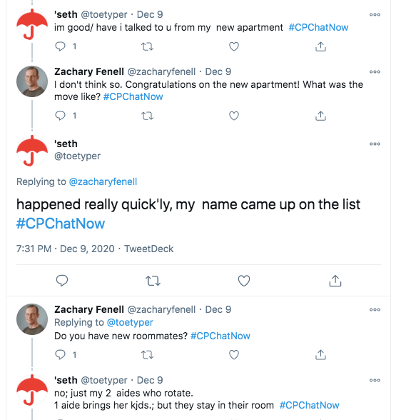 seth shared that he recently moved into a new apartment after his name came up on a list. seth shared his 2 aides rotate and one brings her kids, but they stay in a room