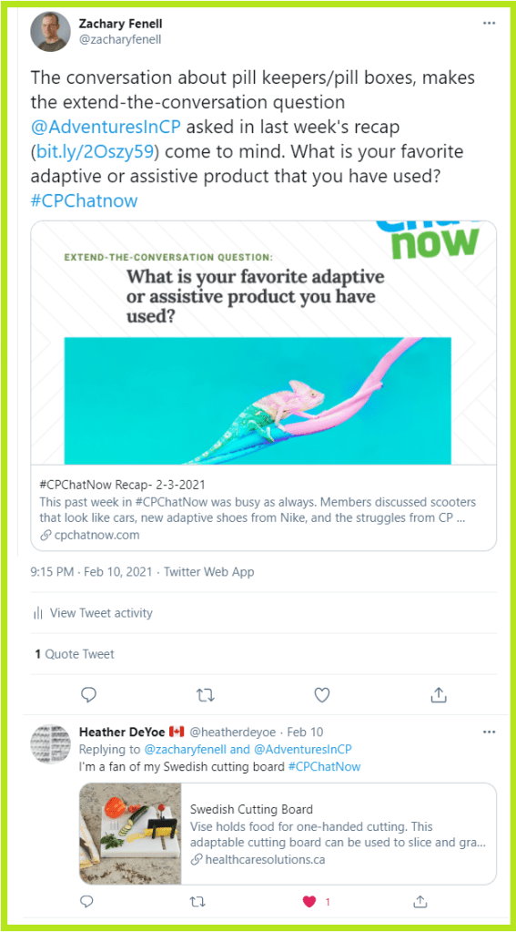 #CPChatNow participants discuss their favorite assistive products. 