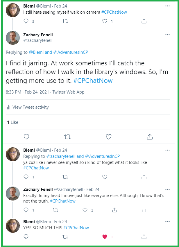 Blemi sparks conversation about walking by mentioning how she hates seeing herself walk on camera.