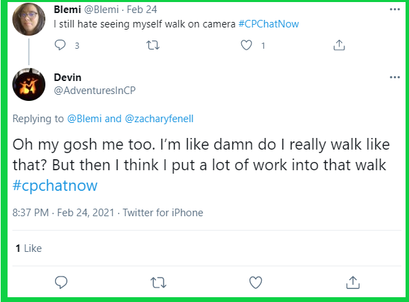 Devin adds to the conversation about seeing yourself walk. 