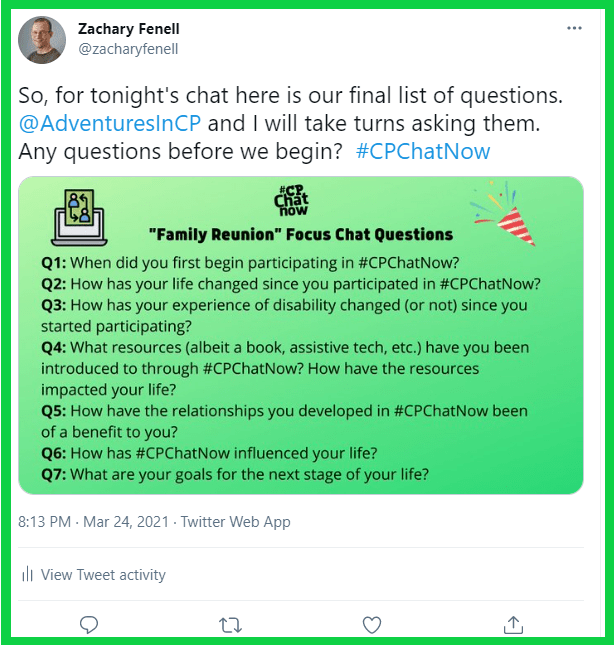 The list of questions for #CPChatNow's family reunion focus chat.