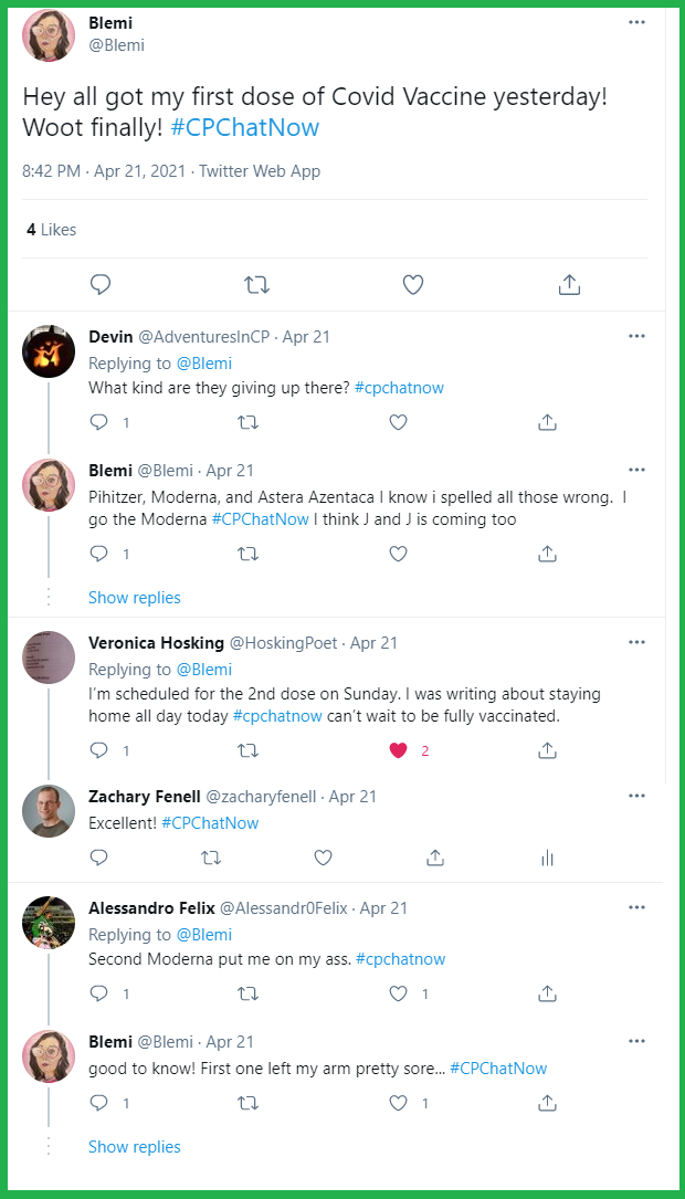 #CPChatNow community members discuss their vaccination statuses. 
