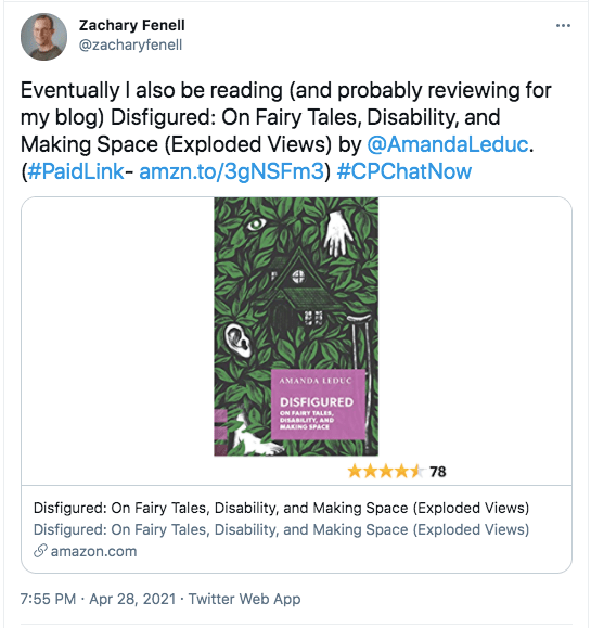 Zach tweeted that Amanda Leduc's book, Disfigured: On Fairy Tales, Disability, and Making Space, is on his to read list