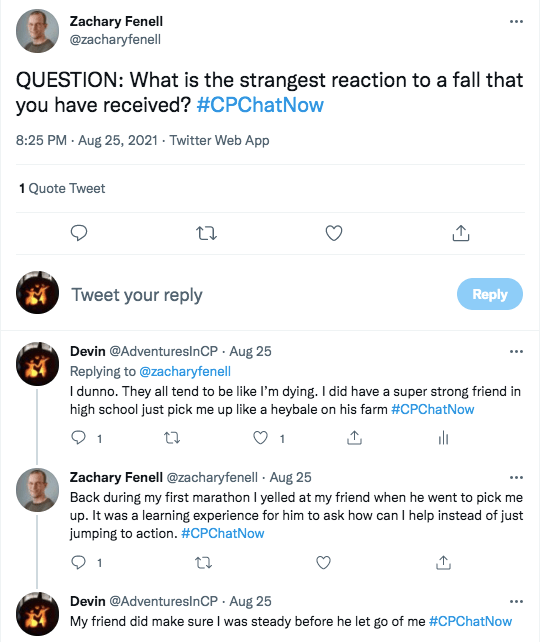 zach asks about the strangest reaction others have had to a fall, i tweeted about a friend in high school picking me up like a heybale on his farm, zach tweeted about yelling at a friend who did not ask him if he needs help when he went to pick zach up 