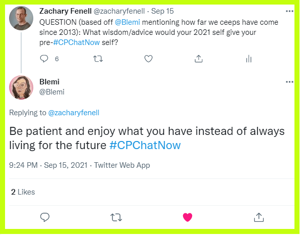 Blemi shares what advice she would give her pre-CPChatNow self.