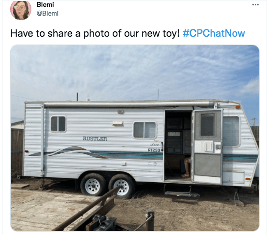blemi tweets a picture of her new toy, a camper 