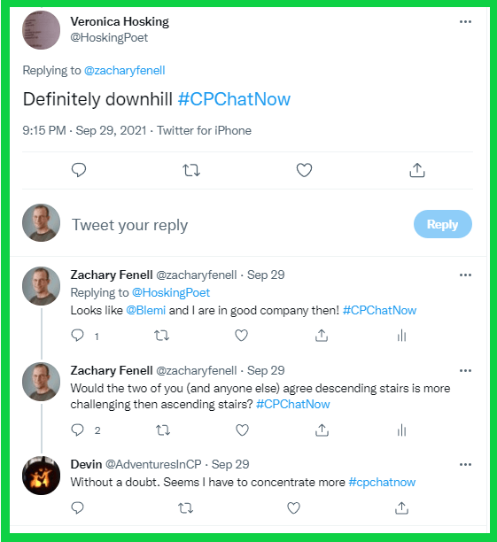 Conversation about moving uphill and downhill also leads to discussion about ascending and descending stairs.