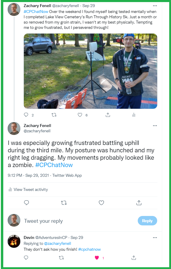 Zachary recalls a 5k he recently completed.