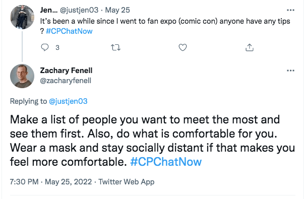 zach advises to jen to make a list of people she wants to meet the most and see them first and also do what is comfortable social distance wise 