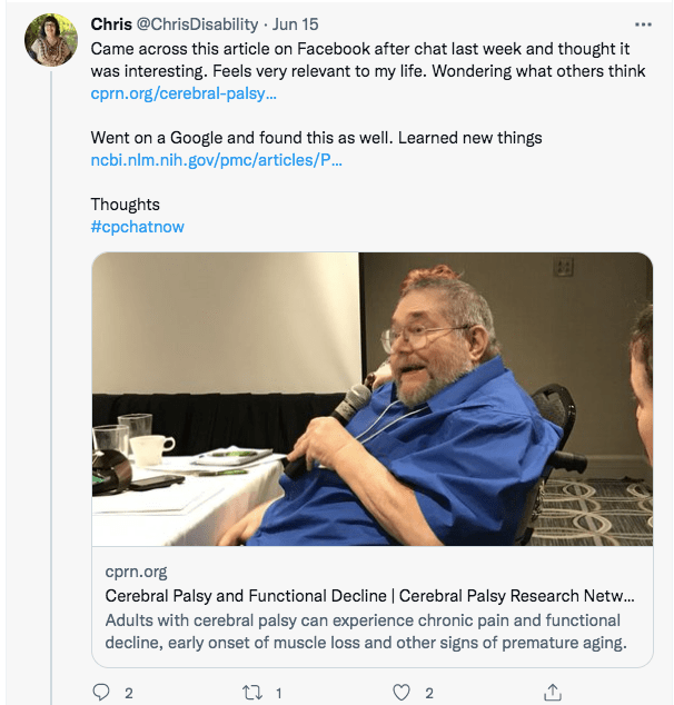 chris tweeted about an article about functional decline with cp 