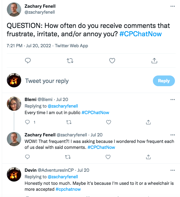 zach asks how often members experience annoying comments, blemi tweets every time she is out in public and zach expressed surprise, i tweeted i do not too much, but maybe because i'm used to it or a wheelchair is more accepted