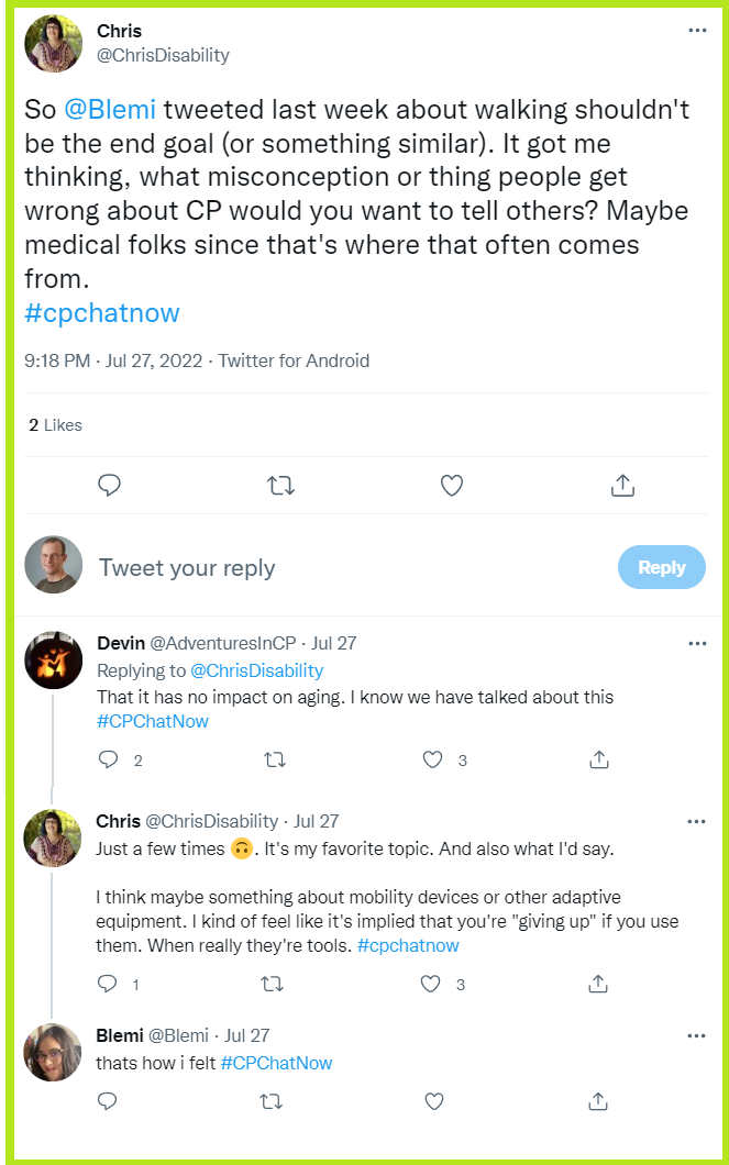 The #CPChatNow community discusses what things people, especially medical professionals, get wrong about cerebral palsy. 