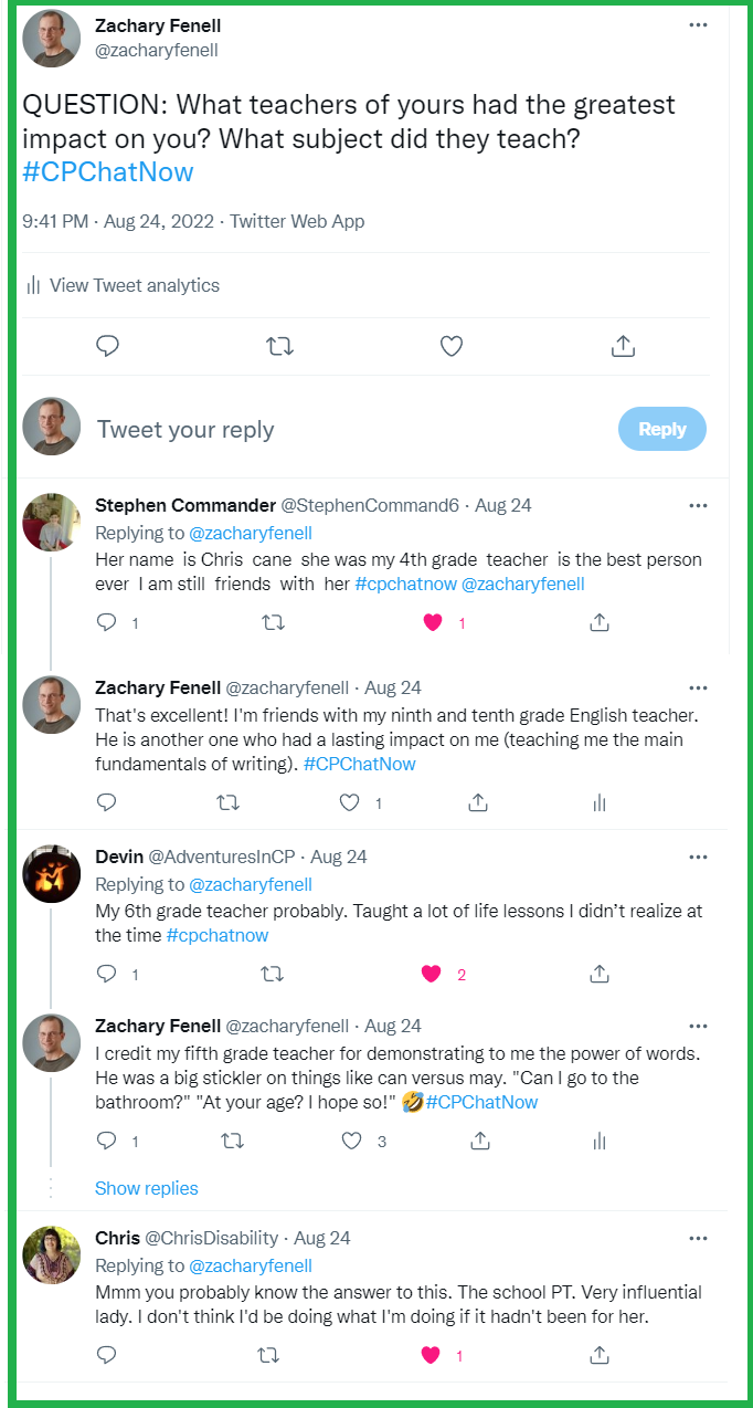 #CPChatNow participants recalls the teachers who have had the greatest impact on them.