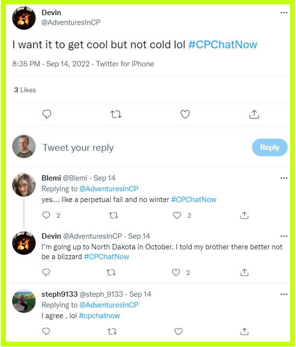 #CPChatNow co-host Devin Axtman brings up the subject of cooling temperatures.